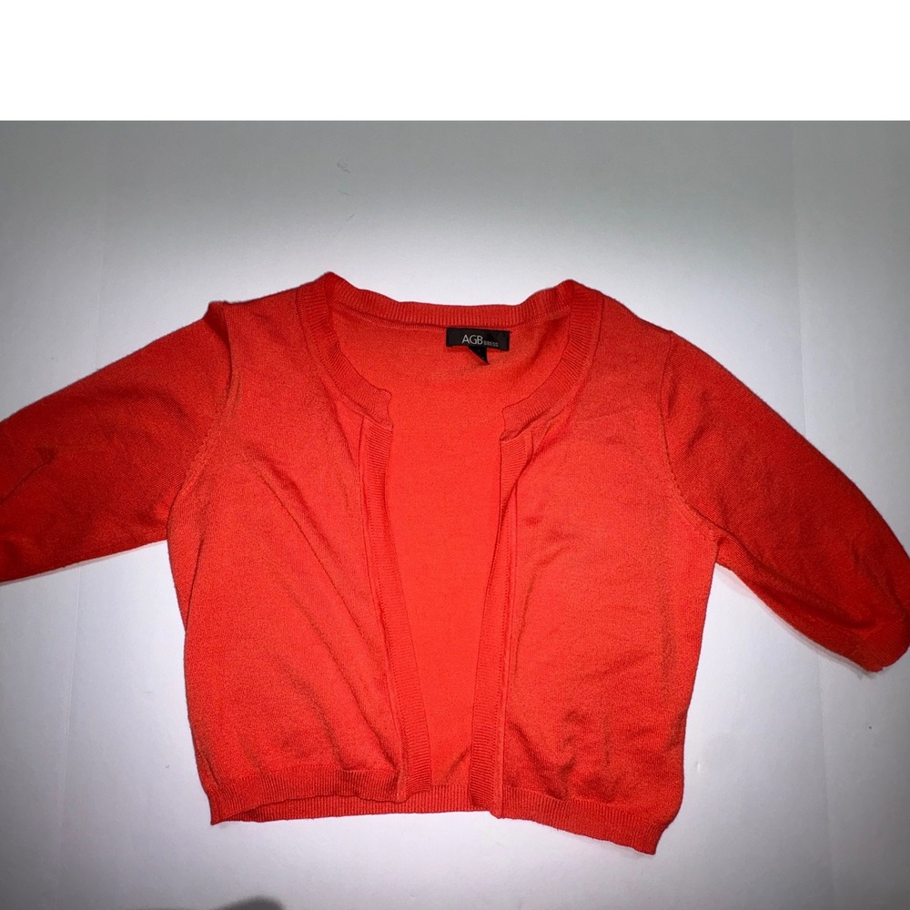 AGB dress Women's Size 6 Orange/Red Cropped Cardigan Sweater 3/4 Sleeve